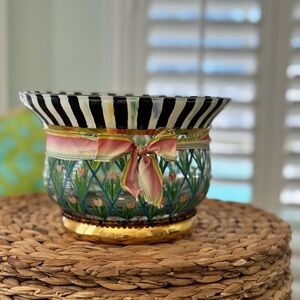 MacKenzie-Childs Colorful Decorative Glass Bowl with Ribbon
